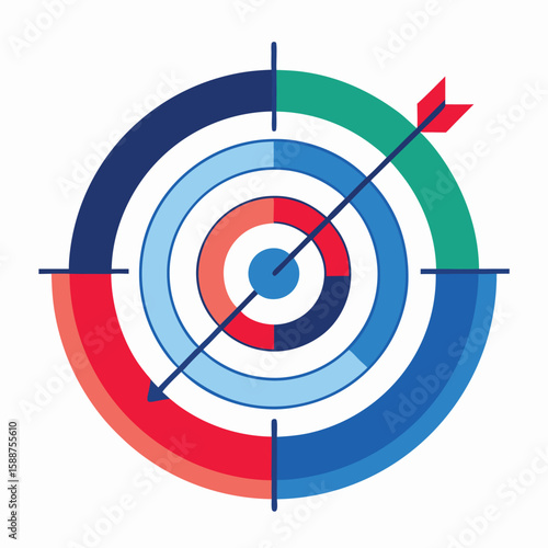 Colorful target board with arrow representing accurate achievement in sales target and progress tracking concepts