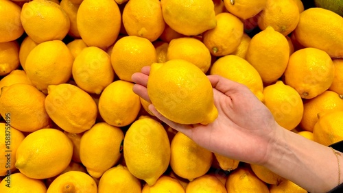Women hand hold lemon on her palm