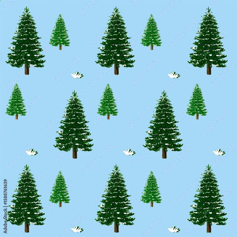 Obraz premium Seamless Pattern of Snowy Pine Trees, Perfect for seasonal, natural, and festive applications or wallpapers.