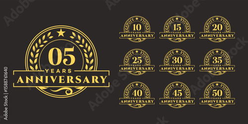 Golden Anniversary Logos 5, 10, 15, 20, 25, 30, 35, 40, 45, 50 Years