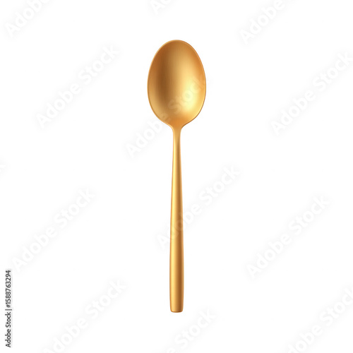 A shiny gold spoon on a white isolated background, perfect for adding a touch of elegance to any dining experience.