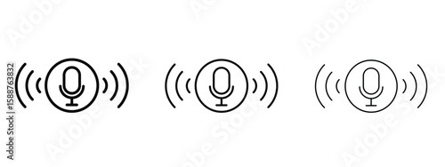 Voice control icon thin line symbol on white background, editable stroke vector illustration