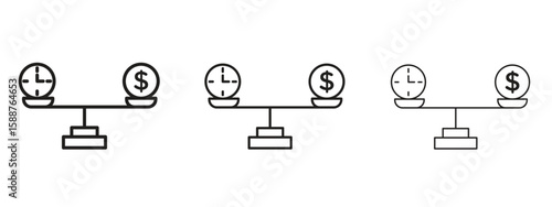 Time and money compare scale icon thin line symbol on white background, editable stroke vector illustration