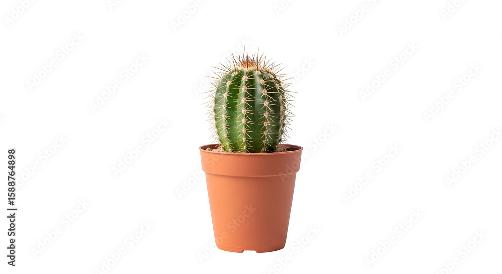 Green Cactus Plant in Terracotta Pot on Transparent Background Green Cactus Plant in Terracotta Pot on Transparent Background