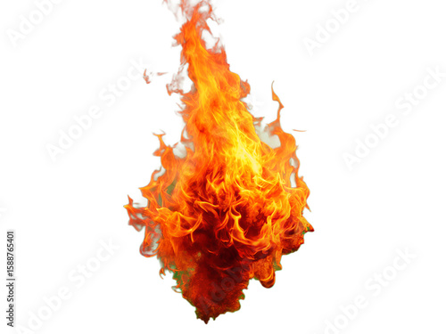 A bright orange flame burns intensely against a dark backdrop, showcasing vibrant fire textures and dynamic energy, transparent background