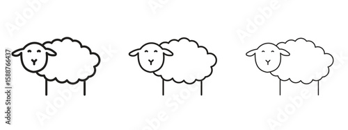 Sheep icon thin line symbol on white background, editable stroke vector illustration