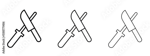 Knife sharpener icon thin line symbol on white background, editable stroke vector illustration