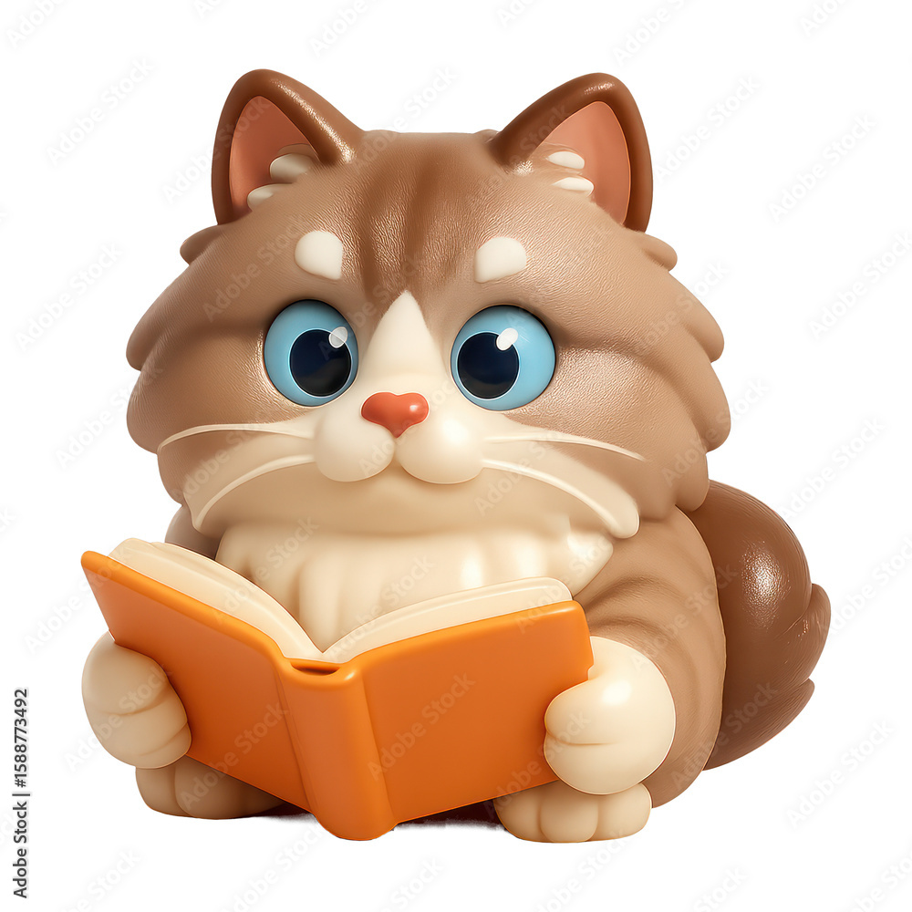 Naklejka premium PNG Cute cat reading book illustration.