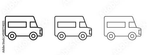 Food truck icon thin line symbol on white background, editable stroke vector illustration