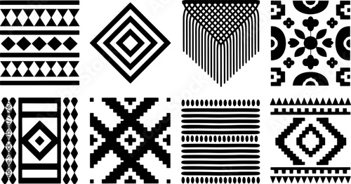 Boho style vector silhouettes:  geometric patterns bundle for interior design projects.