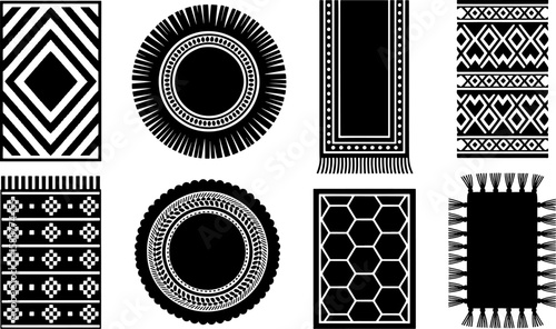 Boho Style Rug Vector Silhouettes: Bundle of Black and White Interior Design Elements