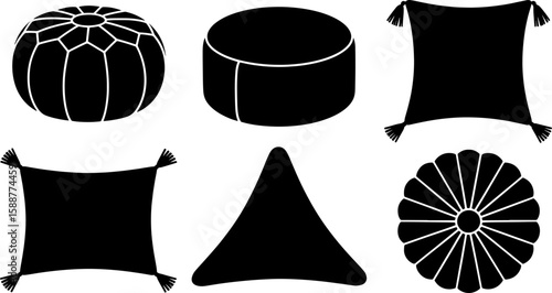 Boho Style Interior Design Elements: Vector Silhouette Bundle of Objects