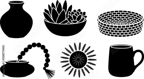 Boho Style Interior Elements: Vector Silhouette Objects Bundle