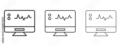 EKG monitor icon thin line symbol on white background, editable stroke vector illustration