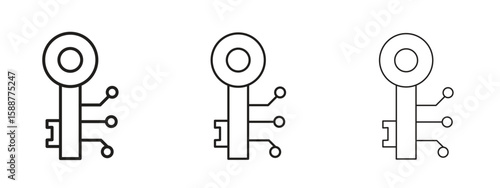 Digital key icon thin line symbol on white background, editable stroke vector illustration
