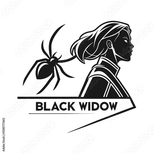 Black widow superhero logo with spider and woman silhouette