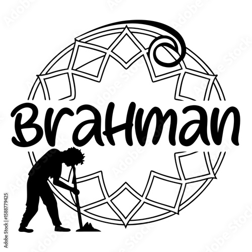 Brahman text with a man digging in a circular pattern