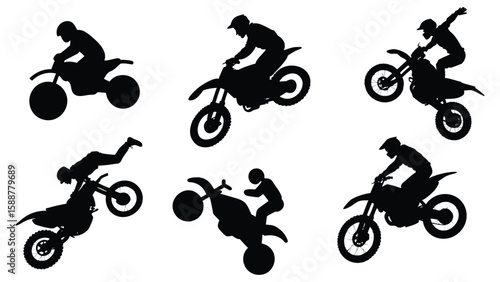 set of vector silhouettes of biker