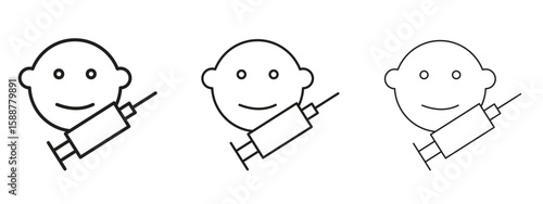 Baby Vaccination icon thin line symbol on white background, editable stroke vector illustration