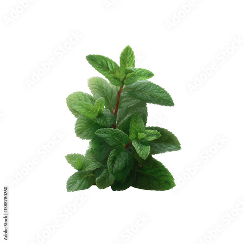 Fresh green mint leaves isolated on a white background, showcasing their vibrant color and lush texture, perfect for culinary and natural remedy uses.