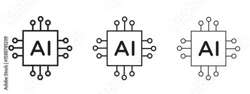 AI icon thin line symbol on white background, editable stroke vector illustration