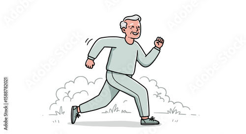 Active senior man jogging happily in sportswear outdoors  
