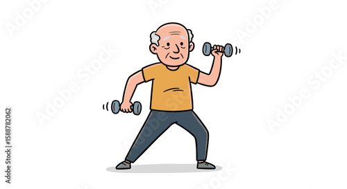 Active senior man exercising with dumbbells in a wellness retreat illustration  