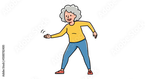 Active senior woman dancing joyfully in casual attire  