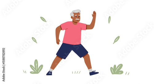 Active senior man exercising outdoors in vibrant wellness retreat setting  