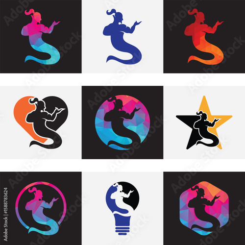 kick boxing logo vector icon. kick boxer attack sport logo icon vector.Genie Logo vector illustration. Mystical Genie Vector Logo.