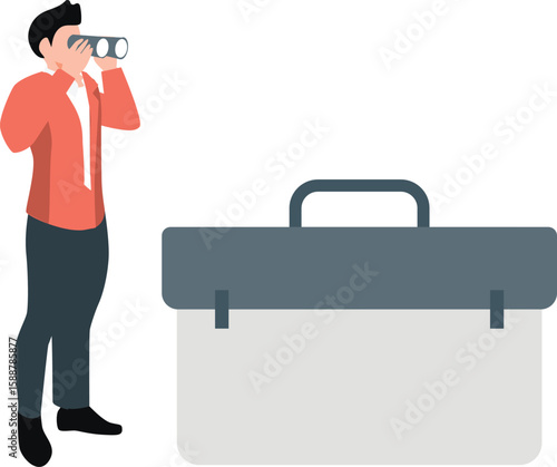 A man holding binoculars looking for something.