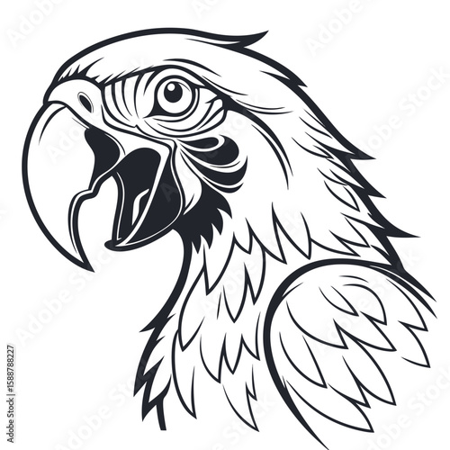 Tribal parrot head with open mouth