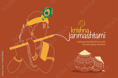 Dahi handi indian festival of lord shree krishna janmashtami. Creative vector illustration design in line art minimal concept.