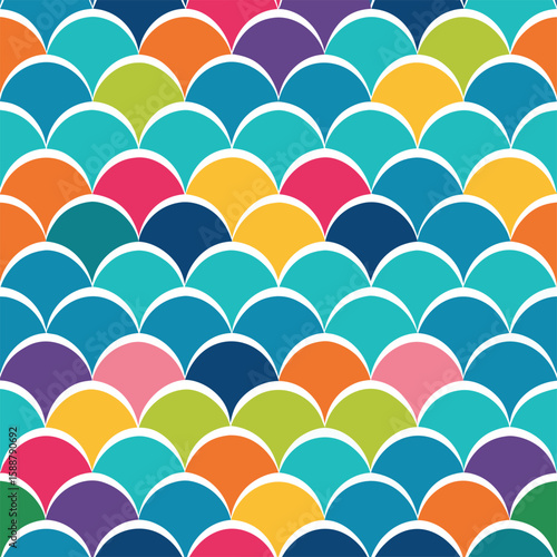 Colorful Seamless Pattern of Abstract Fish Scale Shapes