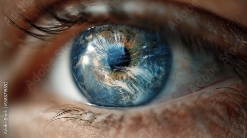 Close-up of eye reflecting Earth