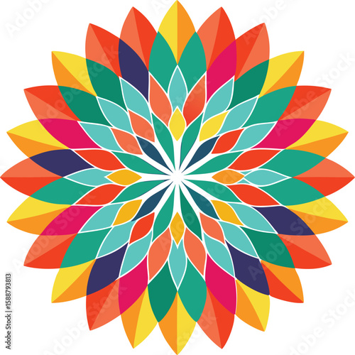 Colorful Seamless Pattern of Abstract Petals Forming Shapes
