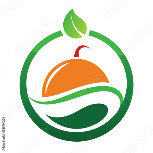 Healthy Organic Food Serving Dish Leaf Green Circle Logo