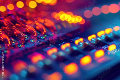 Colorful Abstract Background with Lights and Sound Equipment Effects