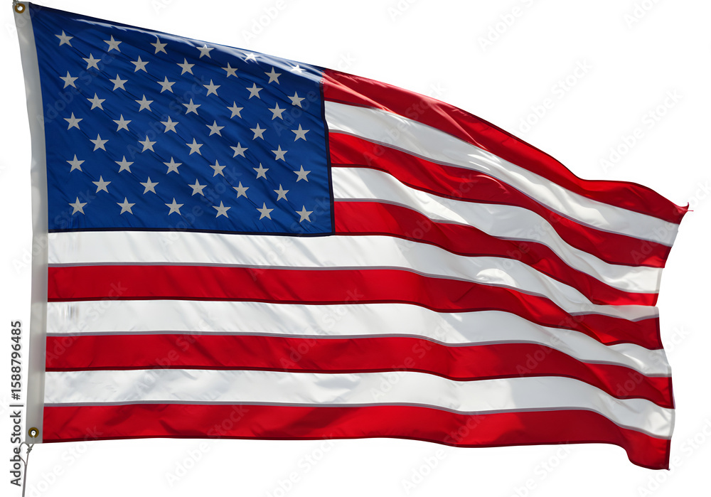 Obraz premium Waving American Flag with Realistic Fabric Texture, Isolated on White or Transparent Background