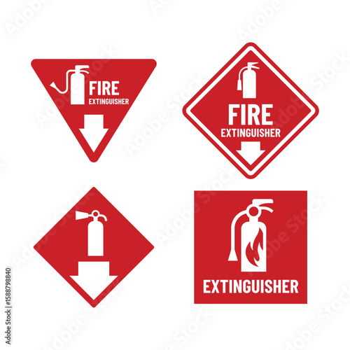 Fire Extinguisher Sign Set – Red Safety and Hazard Icons