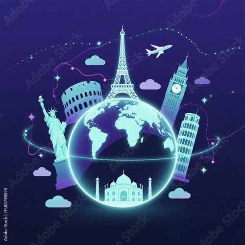 travel around the world glowing landmarks