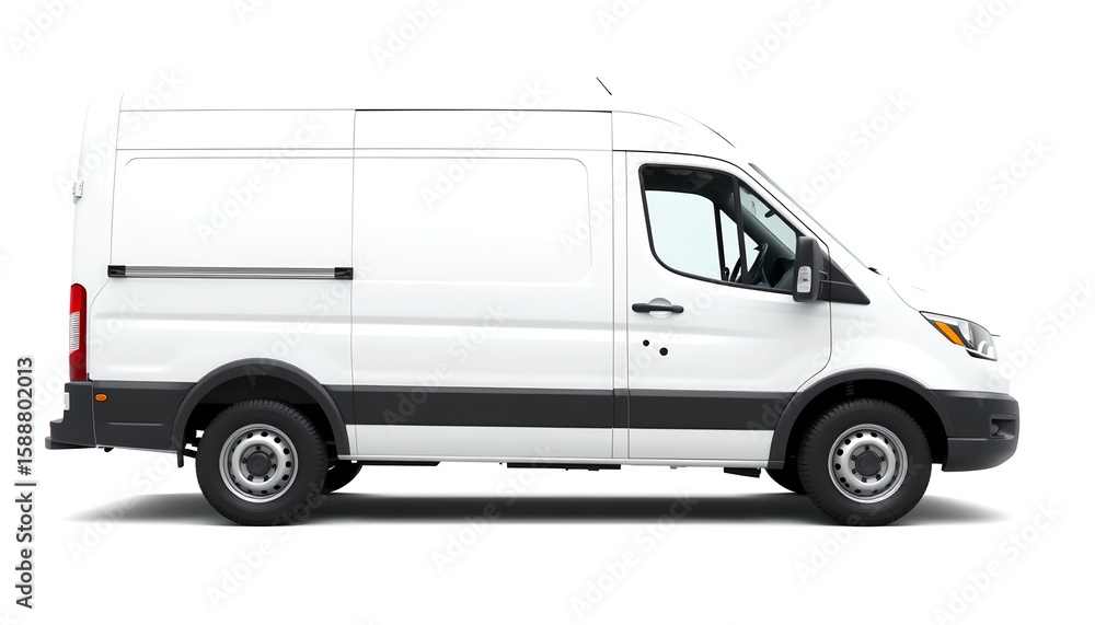 Fototapeta premium White cargo van, side view on white background