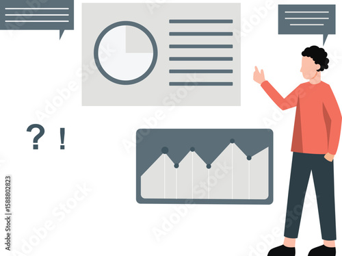 The employee is giving statements on analytic chart.