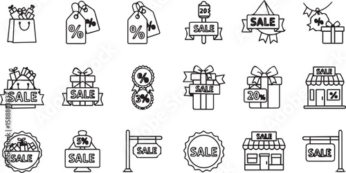 Sale line icon – bold black outline vector for discount and promotion concept