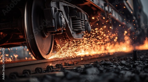 Train wheel grinding sparks