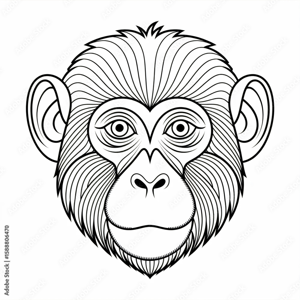 Obraz premium Monkey head illustration vector style coloring page