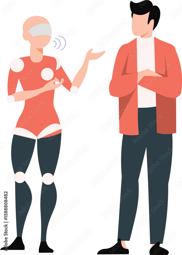 Fototapeta premium The man is talking with robotic girl