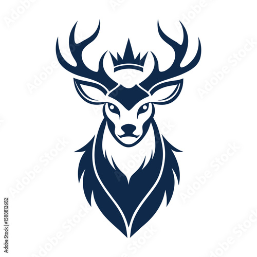 An elegant and powerful black and white illustration of a deer head wearing a crown, symbolizing royalty, nature, and luxury branding.