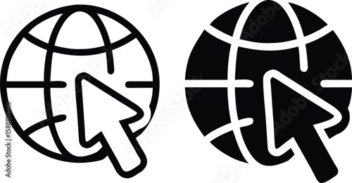 Globe Cursor Icon Set – Black and White Vector Internet Web Navigation Symbol