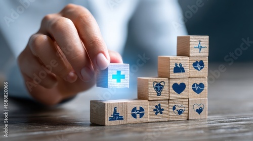A person is holding a wooden block with a cross on it